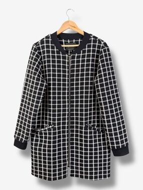 Sanctuary City Topper Longline Jacket XL Black White Grid Cardigan Duster Casual